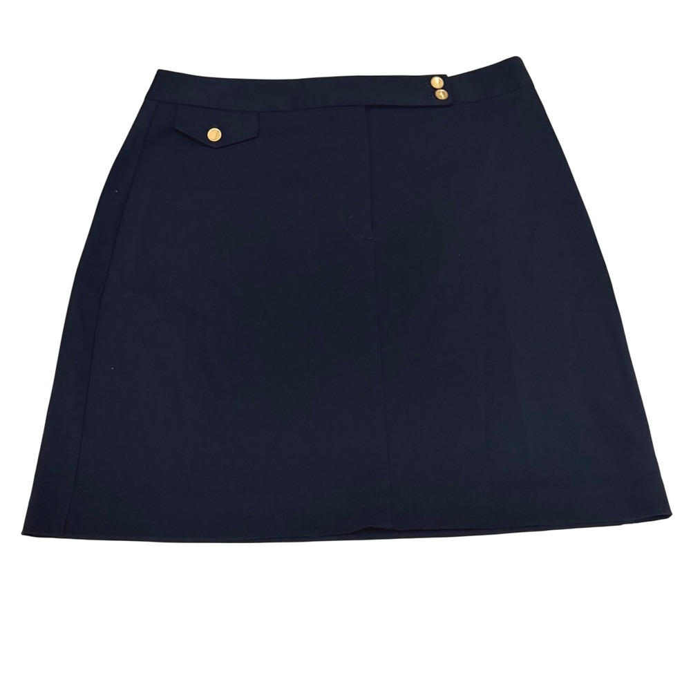 J.McLaughlin Anisa Skirt Winter Navy Blue Gold Button A-Line Mini Size 12 NWT